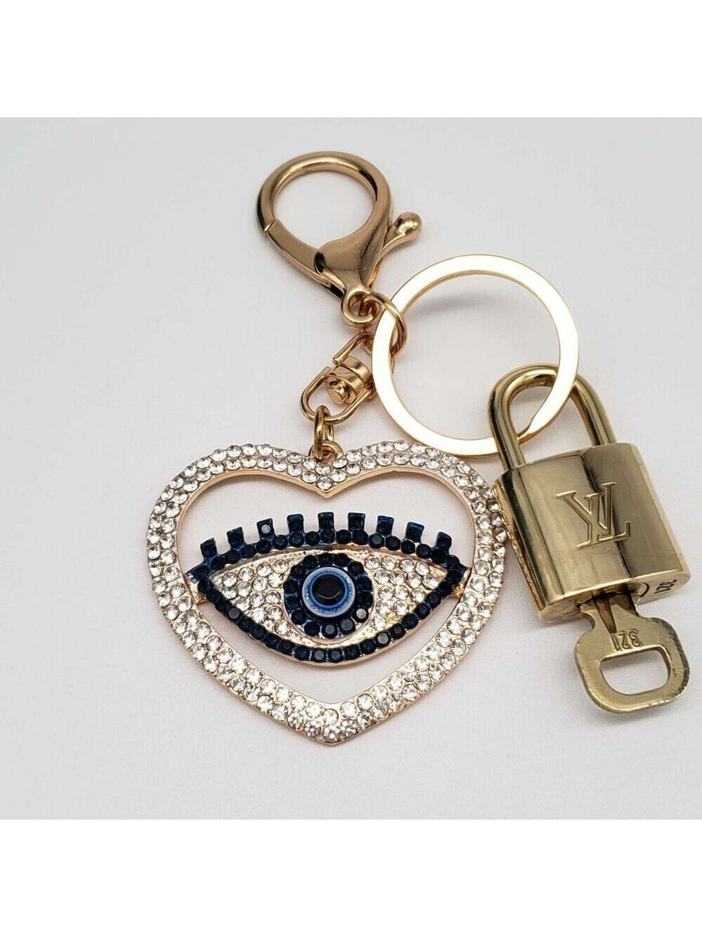 LV Gold Padlock & Key 🔒 Authentic Louis Vuitton Bag Unbranded Evil Eye Charm